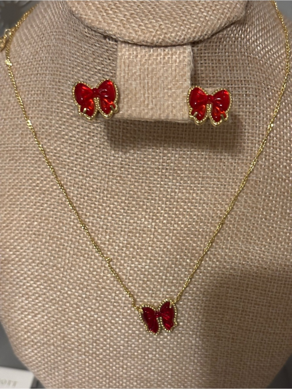 Kendra Scott Red Enamel Bow Necklace & Stud Earrings Set